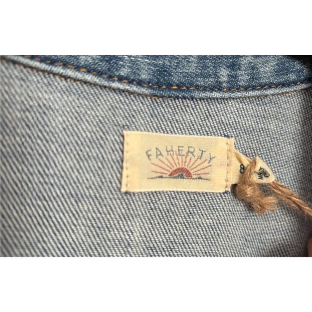 Faherty Organic Cotton Short Sleeve Denim Jumpsuit, new with tags, Size 8 Cloudl - Picture 6 of 7